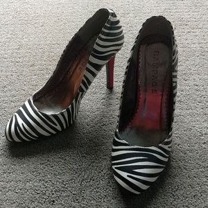 Rampage Zebra Striped Heels with 3-inch Red Heel, Size 7 1/2